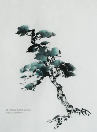 Chinese brush painting of tree in black ink