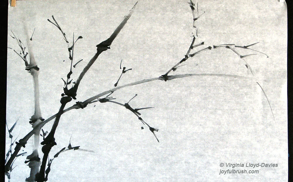 Chinese brush painting of bamboo in black ink on rice paper