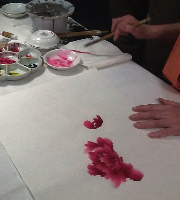 Red Peony Bud on rice paper