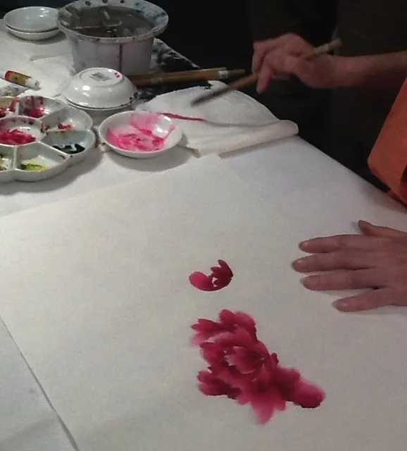 Red Peony Bud on rice paper
