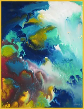 Poured ink painting, shikishi board, watercolor, abstract expressionism