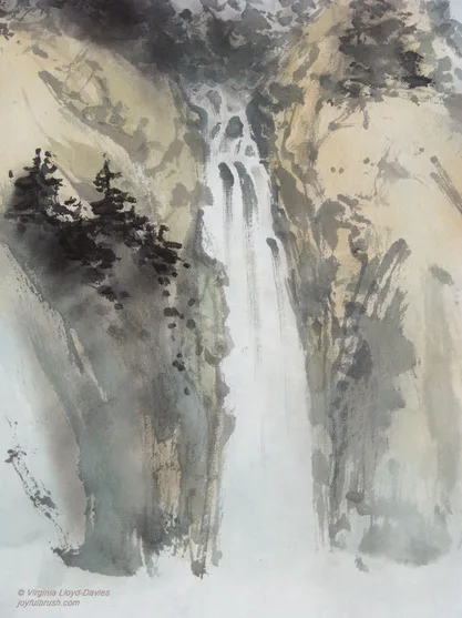 Waterfall painted on rice paper