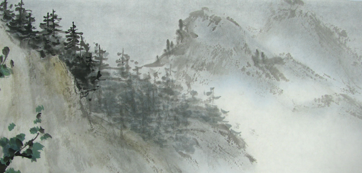 Distant Trees and Mountains with shading