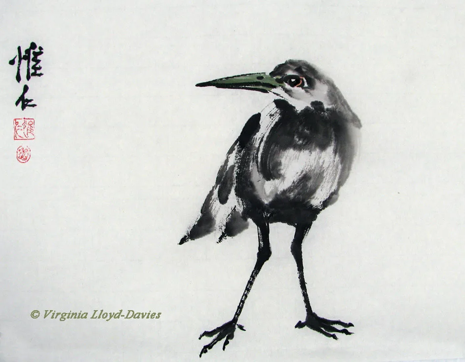 Black ink painting of Chinese bird