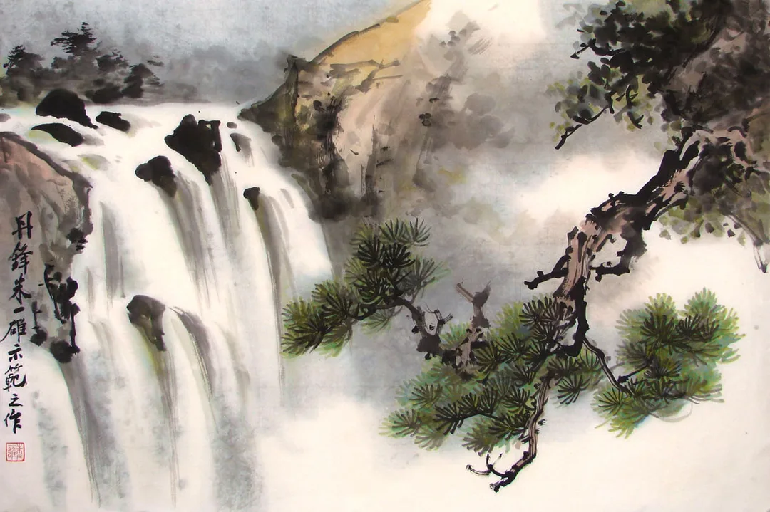 Pine and waterfall