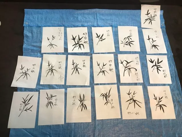 Picture black ink paintings on blue background