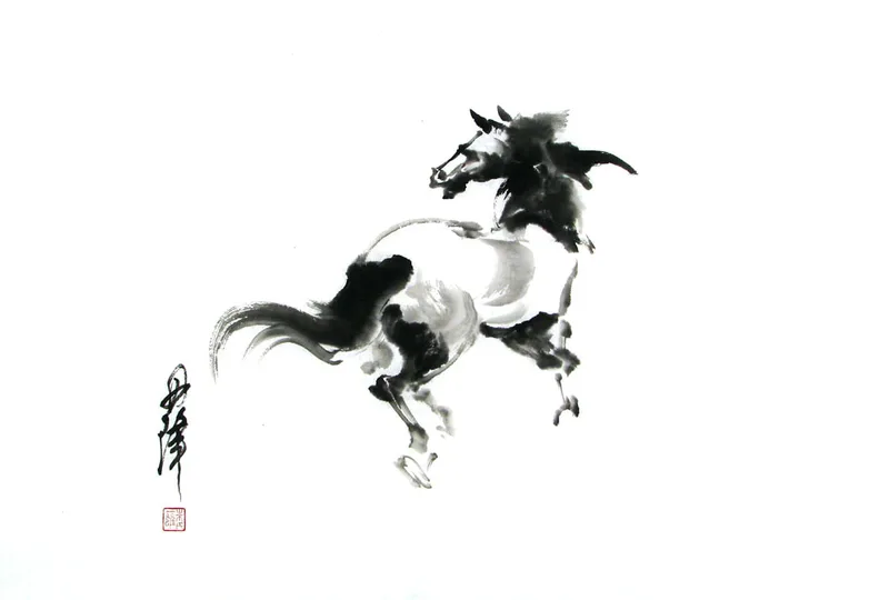 black ink painting of horse