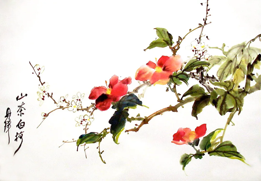 Red flowers and plum