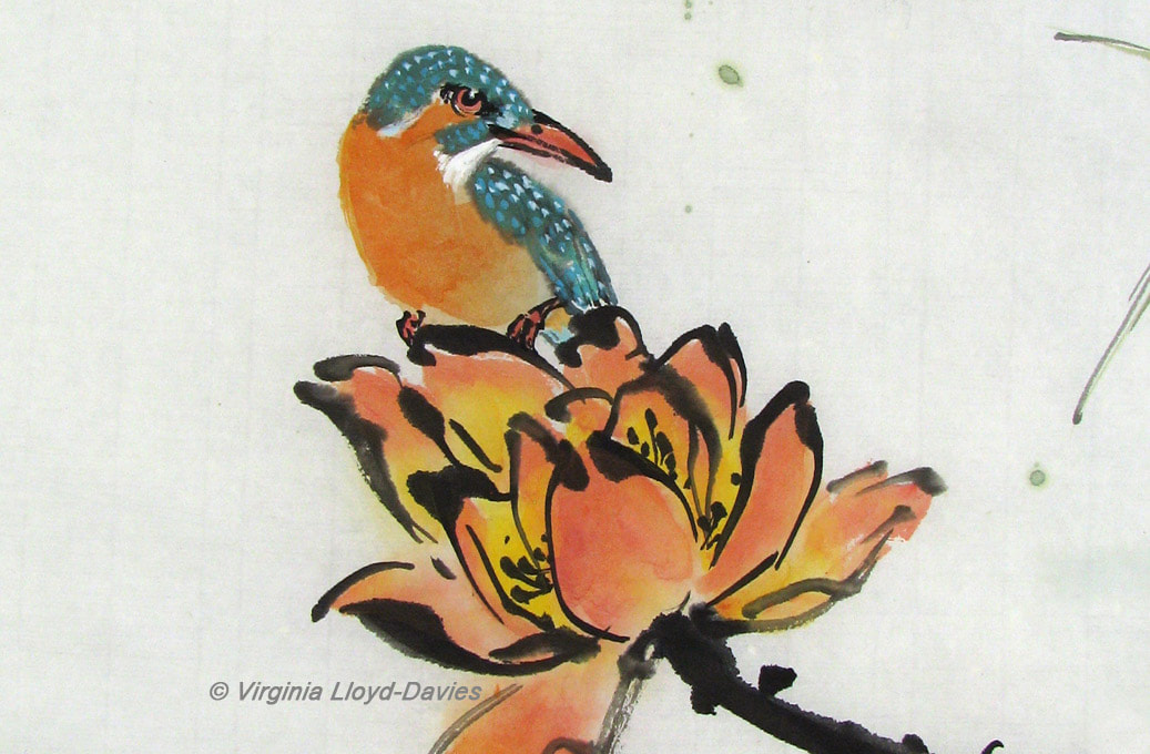 Chinese brush painting of kingfisher