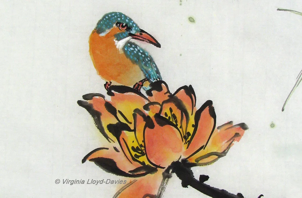 Chinese brush painting of kingfisher