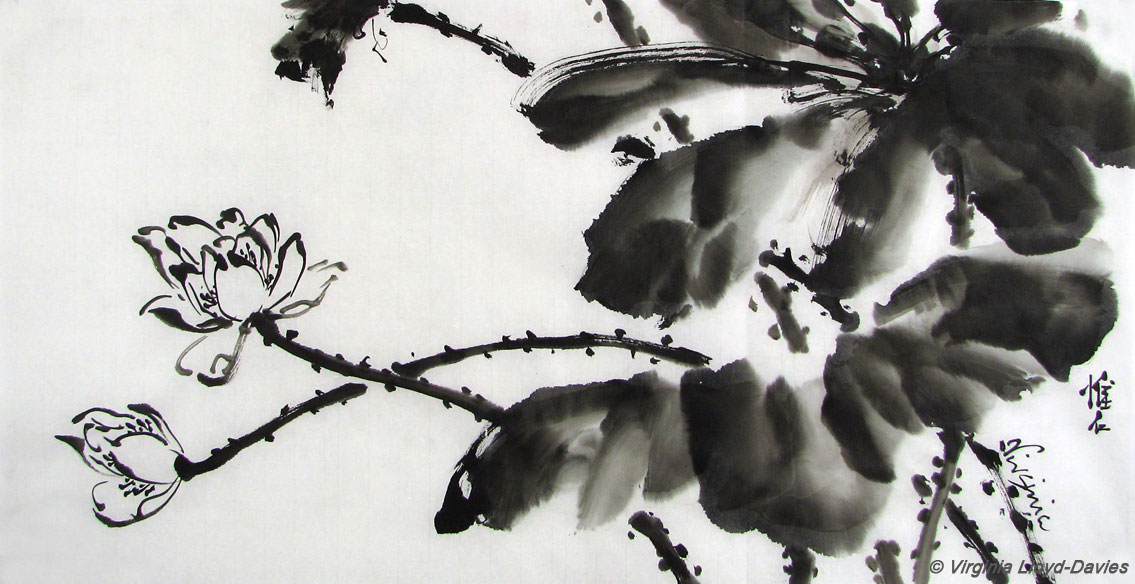 Painting of Black Ink Lotus