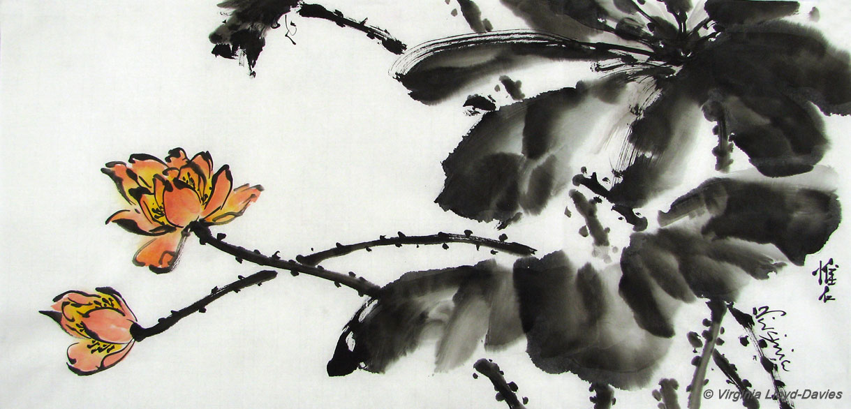 Painting of Black Ink Lotus