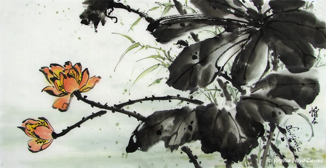 Chinese brush painting of lotus