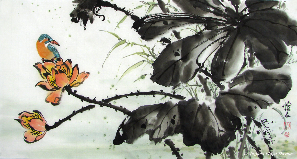 Painting of Lotus & Kingfisher