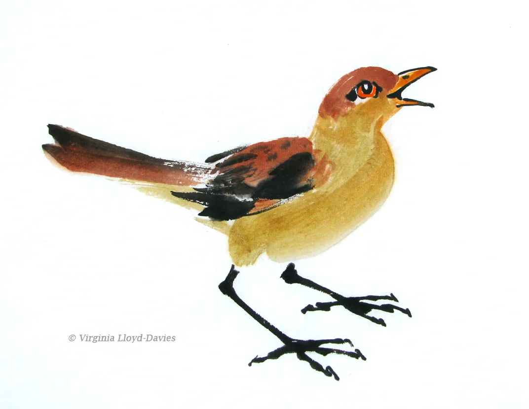 Brown and yellow bird painting