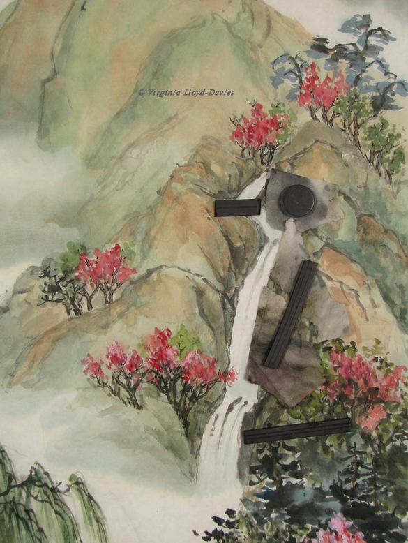 Painting of waterfall with areas masked