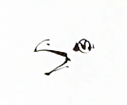 Black ink painting of bird beak and eye